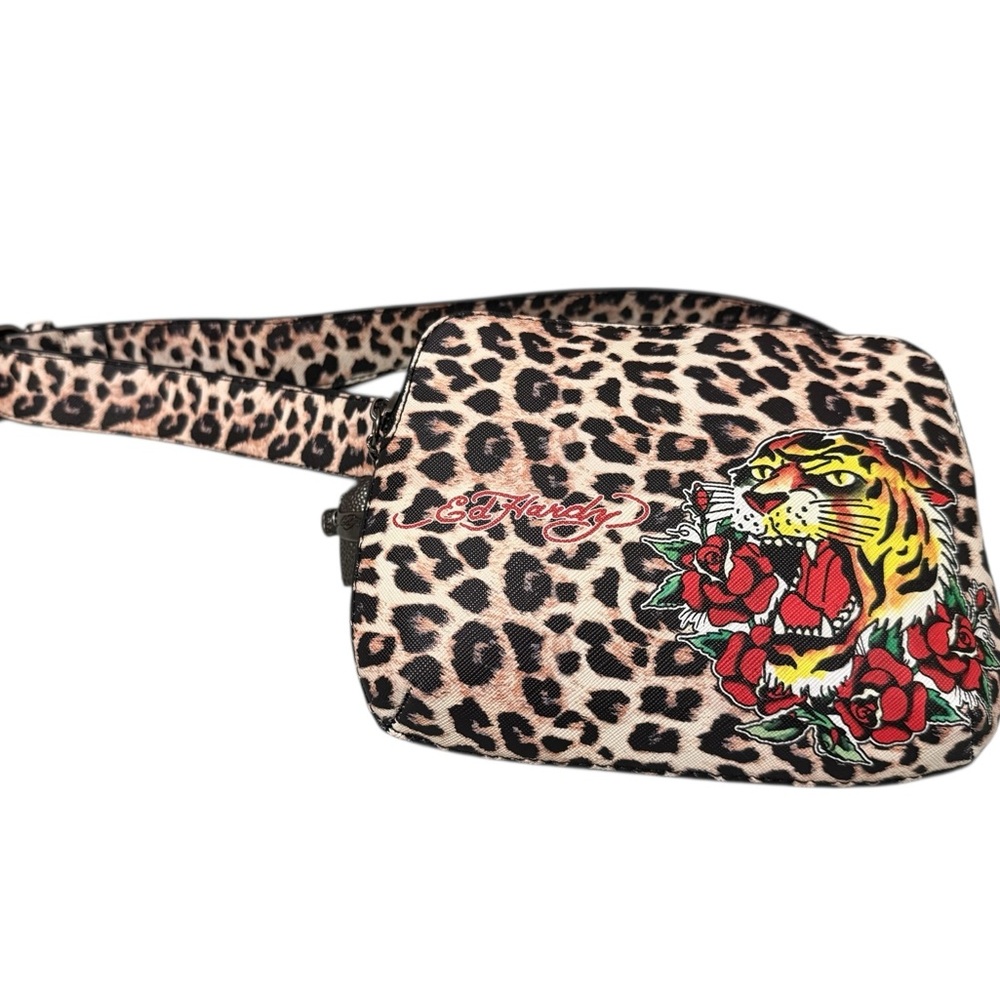 Ed Hardy Animal Print Fanny Pack with Red and Yellow Accents